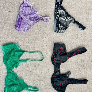 Lounge Lace Bra Set - Purple, Black, Green